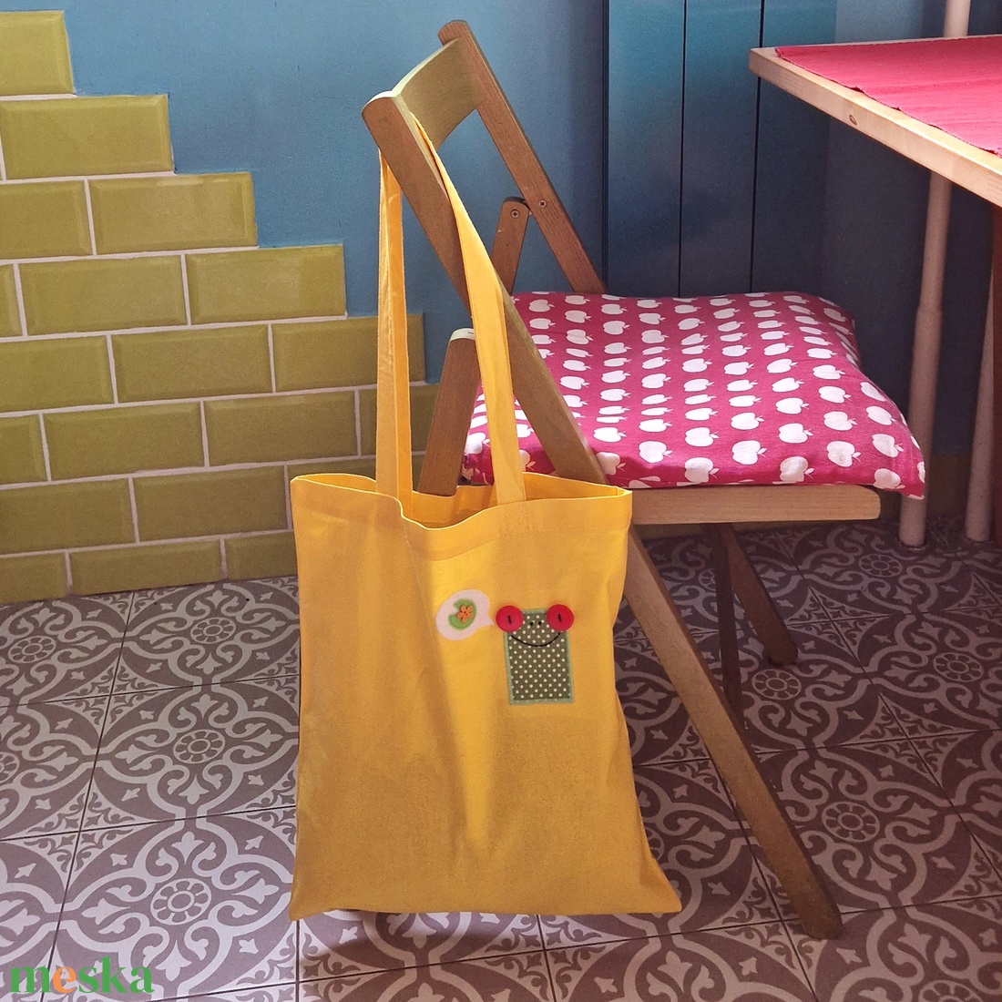 Mire gondol a béka? - Hosszúfülű sárga szatyor - táska & tok - bevásárlás & shopper táska - shopper, textiltáska, szatyor - Meska.hu