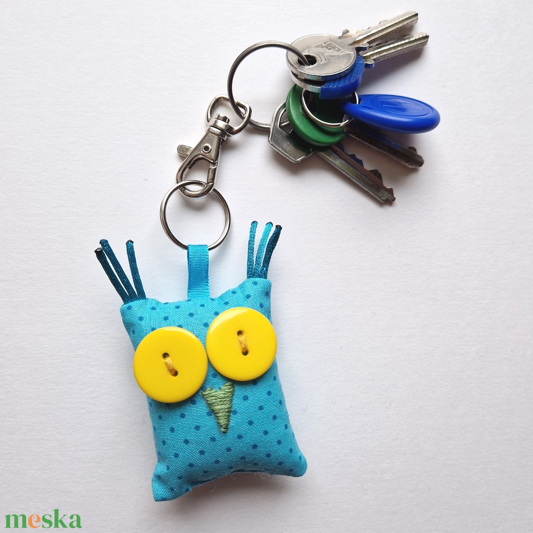 Kék Uhu - pöttyös bagoly kulcstartó - táska & tok - kulcstartó & táskadísz - kulcstartó - Meska.hu