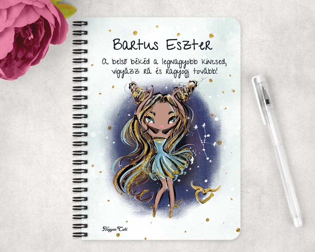 Személyre szabható - Barna hajú Csini Bika lány mintás A5-ös füzet - otthon & életmód - papír, írószer - jegyzetfüzet & napló - Meska.hu