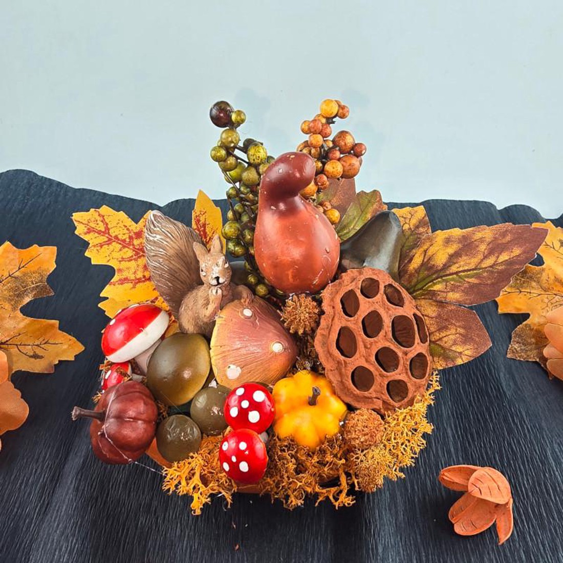 Őszi mókusos asztaldísz 03 - otthon & életmód - dekoráció - asztal és polc dekoráció - asztaldísz - Meska.hu