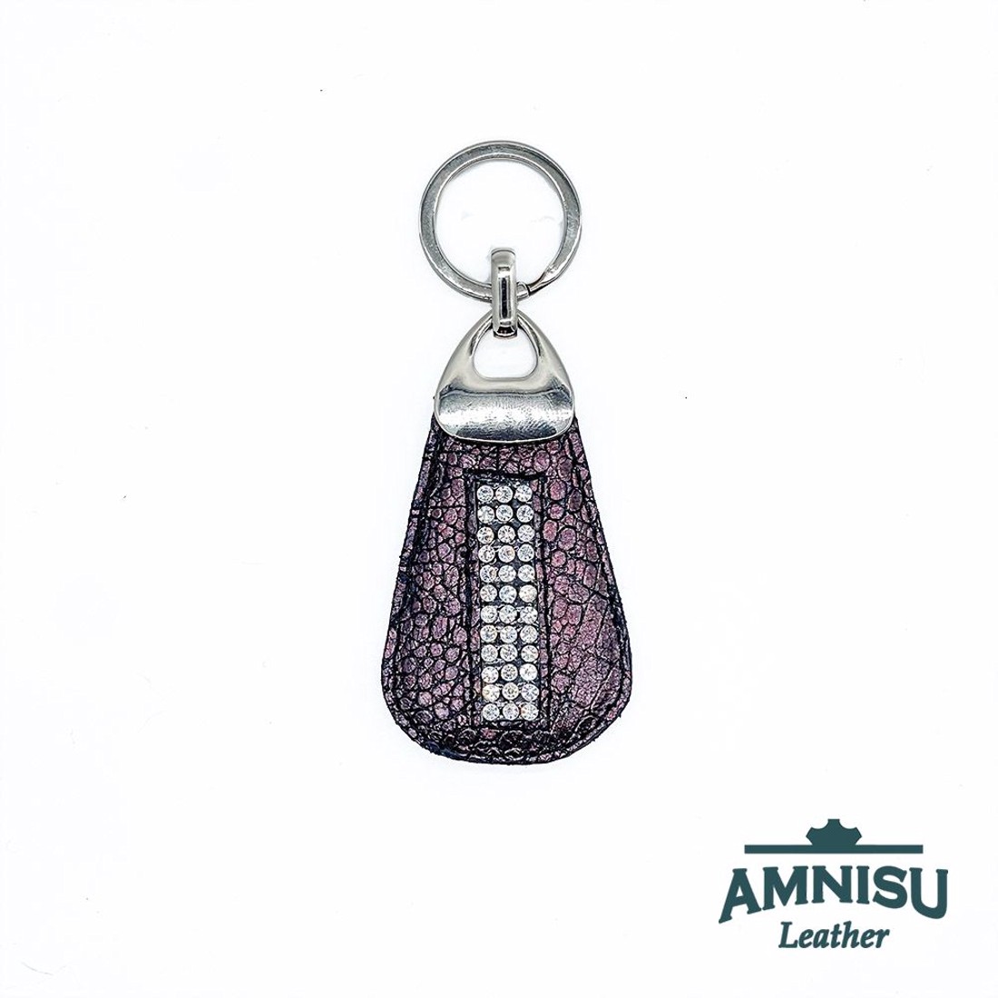 Metál barna krokkómintás csepp alakú swarovski köves kulcstartó H4029 -  - Meska.hu