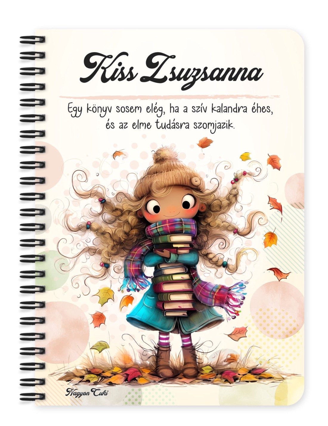 Személyre szabható - Cuki őszi Könyvmoly lány mintás A5-ös füzet - otthon & életmód - papír, írószer - jegyzetfüzet & napló - Meska.hu