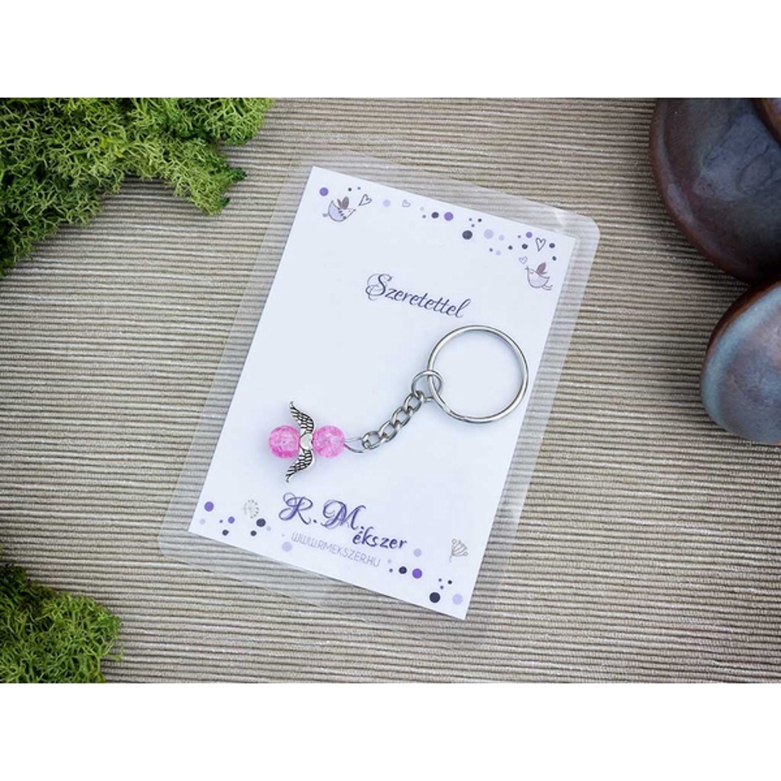 Szeretettel rózsaszín angyal medálos kulcstartó - táska & tok - kulcstartó & táskadísz - kulcstartó - Meska.hu