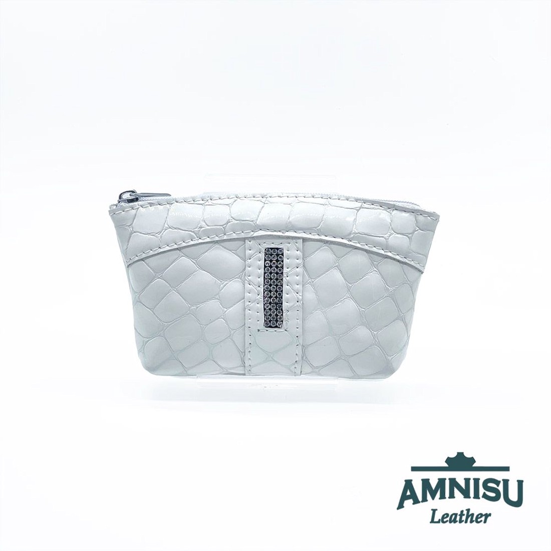 Fehér lakk krokkómintás egy cipzáras egyenes swarovski köves kulcstartó E3013 -  - Meska.hu