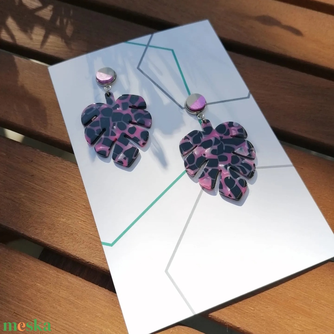 MONSTERA beton+akril fülbevaló - fekete-pink - ékszer - fülbevaló - csillár fülbevaló - Meska.hu MONSTERA beton+akril fülbevaló - fekete-pink - ékszer - fülbevaló - csillár fülbevaló - Meska.hu