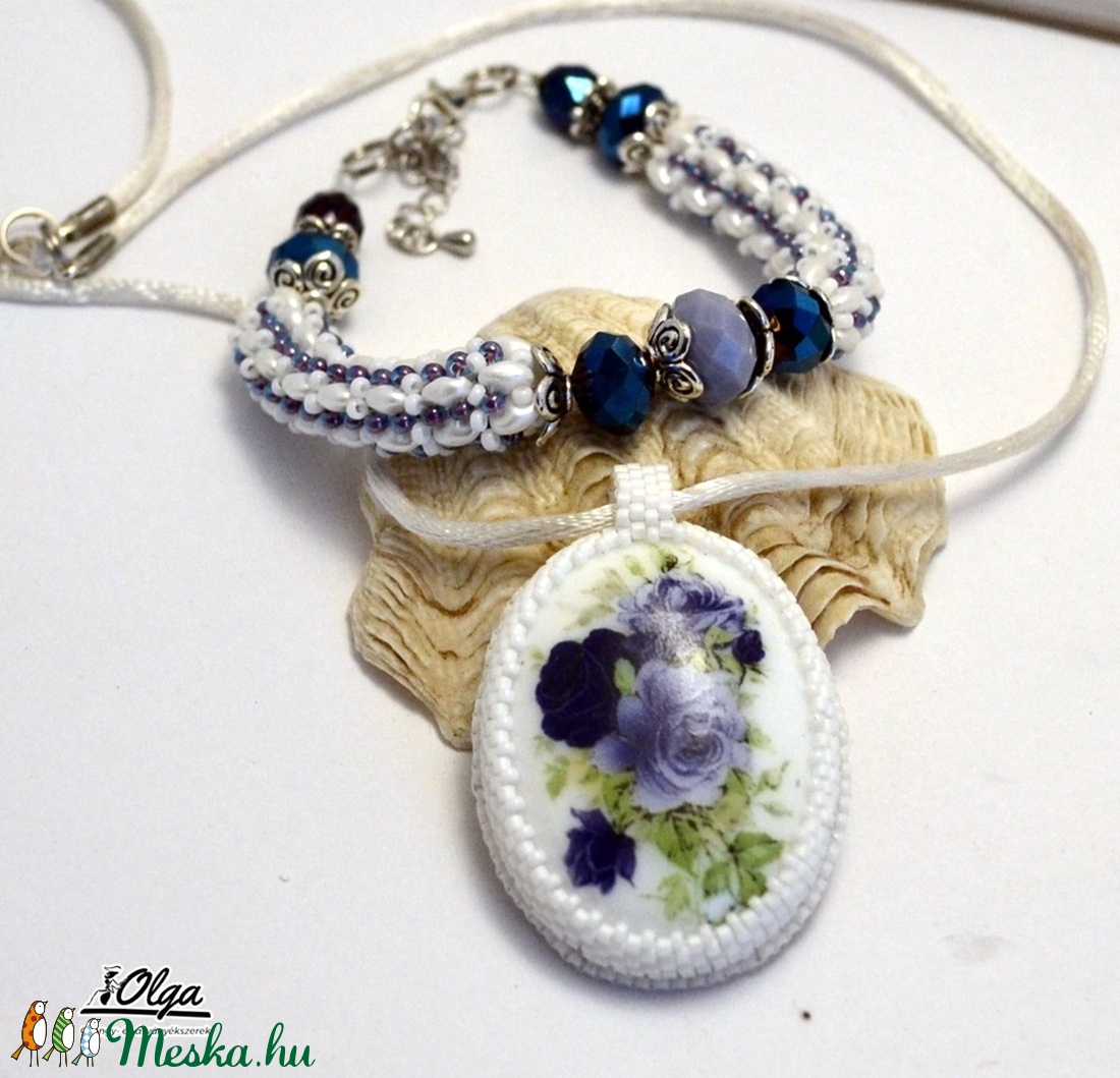 Kék rózsa pocelánon szett - ékszer - ékszerszett - Meska.hu