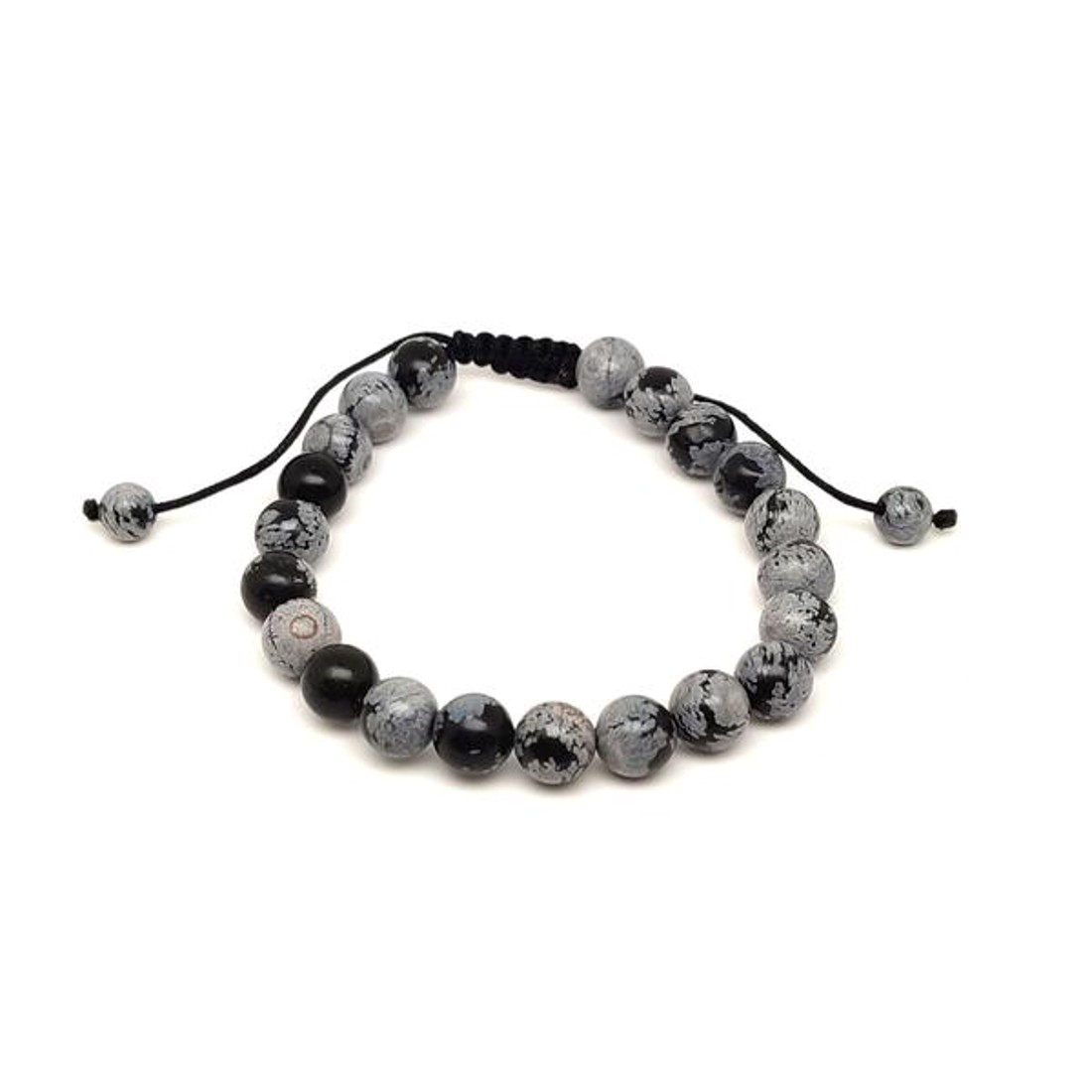 Hópehely obszidián csúszócsomós golyó karkötő 89 mm - ékszer - karkötő - ásványkarkötő - Meska.hu