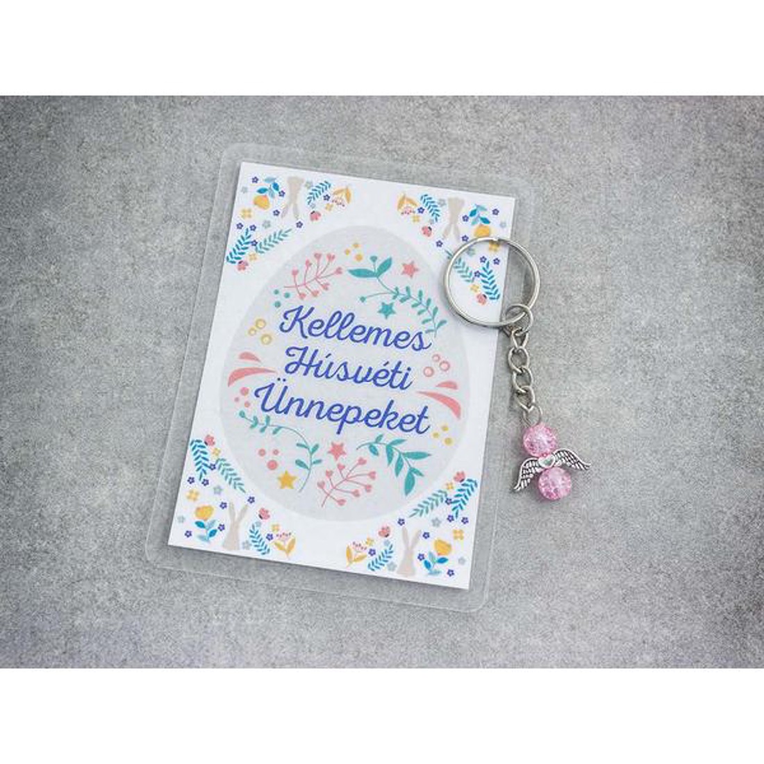 Kellemes Húsvéti rózsaszín angyal medálos kulcstartó - táska & tok - kulcstartó & táskadísz - kulcstartó - Meska.hu