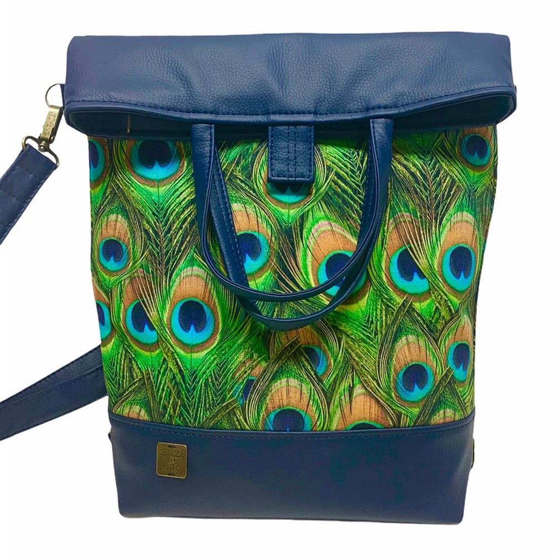 SuziartBag Sötétkék pávás 2in1 hátizsák - táska & tok - kézitáska & válltáska - válltáska - Meska.hu