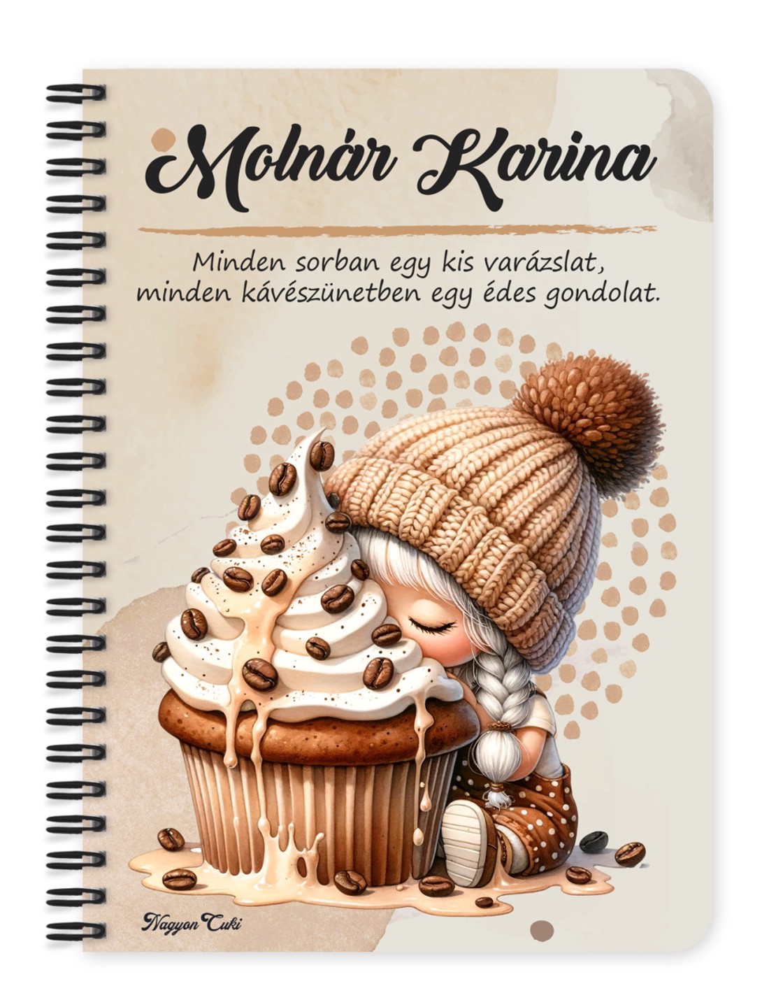 Személyre szabható - Sütifaló kávés manó lány mintás A5-ös füzet - otthon & életmód - papír, írószer - jegyzetfüzet & napló - Meska.hu