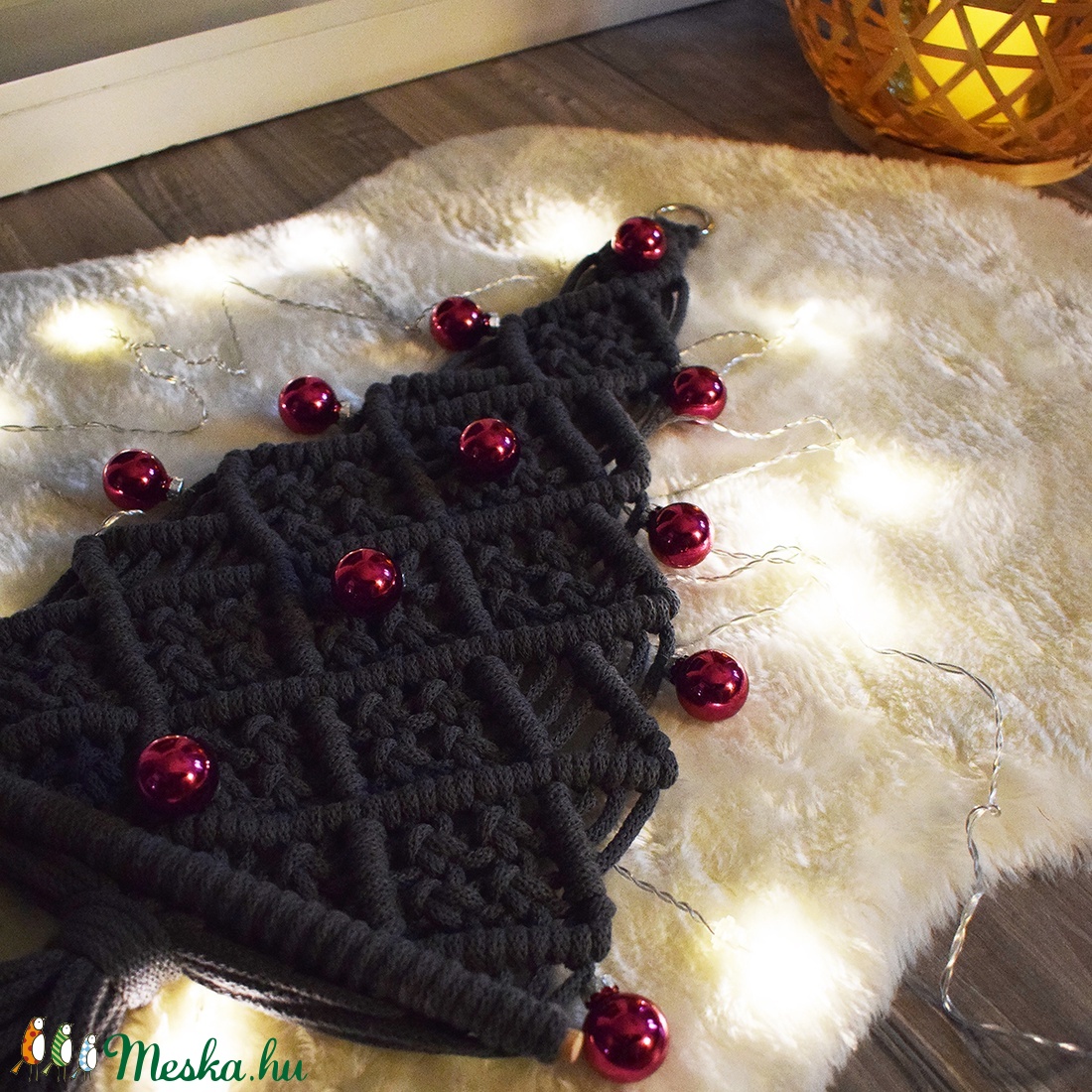 Makramé karácsonyi ablakdísz, falidísz - fenyőfa - otthon & életmód - dekoráció - Meska.hu