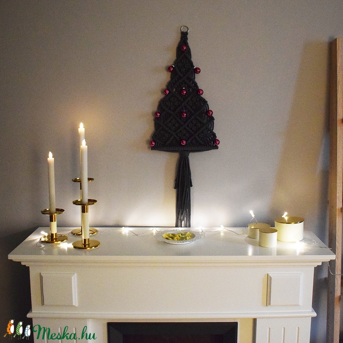 Makramé karácsonyi ablakdísz, falidísz - fenyőfa - otthon & életmód - dekoráció - Meska.hu