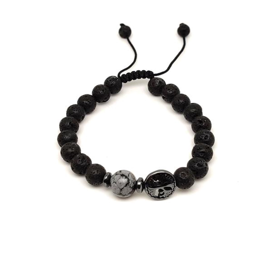 Bazalt életfa karkötő Hópehely Obszidián gyönggyel 8 mm - ékszer - karkötő - ásványkarkötő - Meska.hu