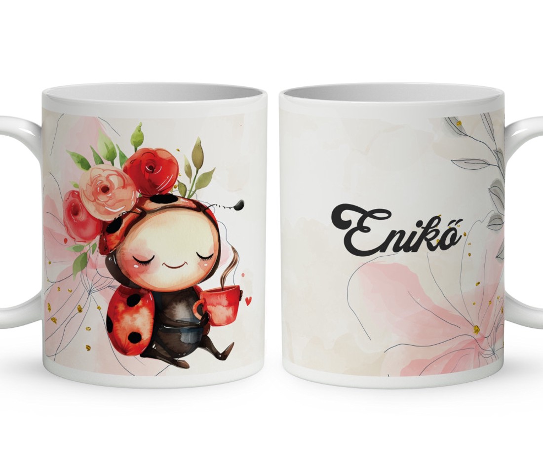 Névvel kérhető - Kávézós katicabogár mintás bögre - otthon & életmód - konyhafelszerelés, tálalás - tálalás - bögre & csésze - Meska.hu