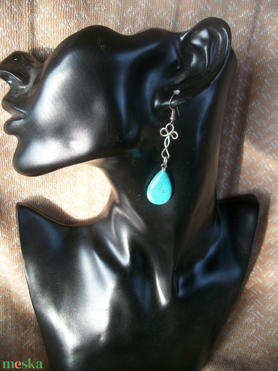 Türkiz féldrágaköves  fülbevaló - ékszer - fülbevaló - lógó fülbevaló - Meska.hu