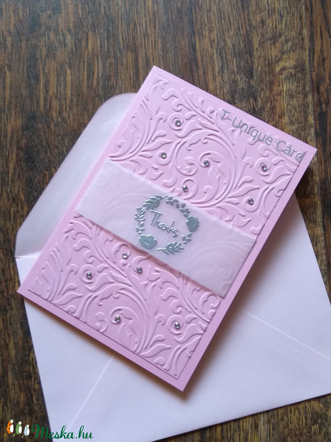 Elegáns képeslap, rózsaszín köszönőkártya - otthon & lakás - papír írószer - képeslap & levélpapír - Meska.hu