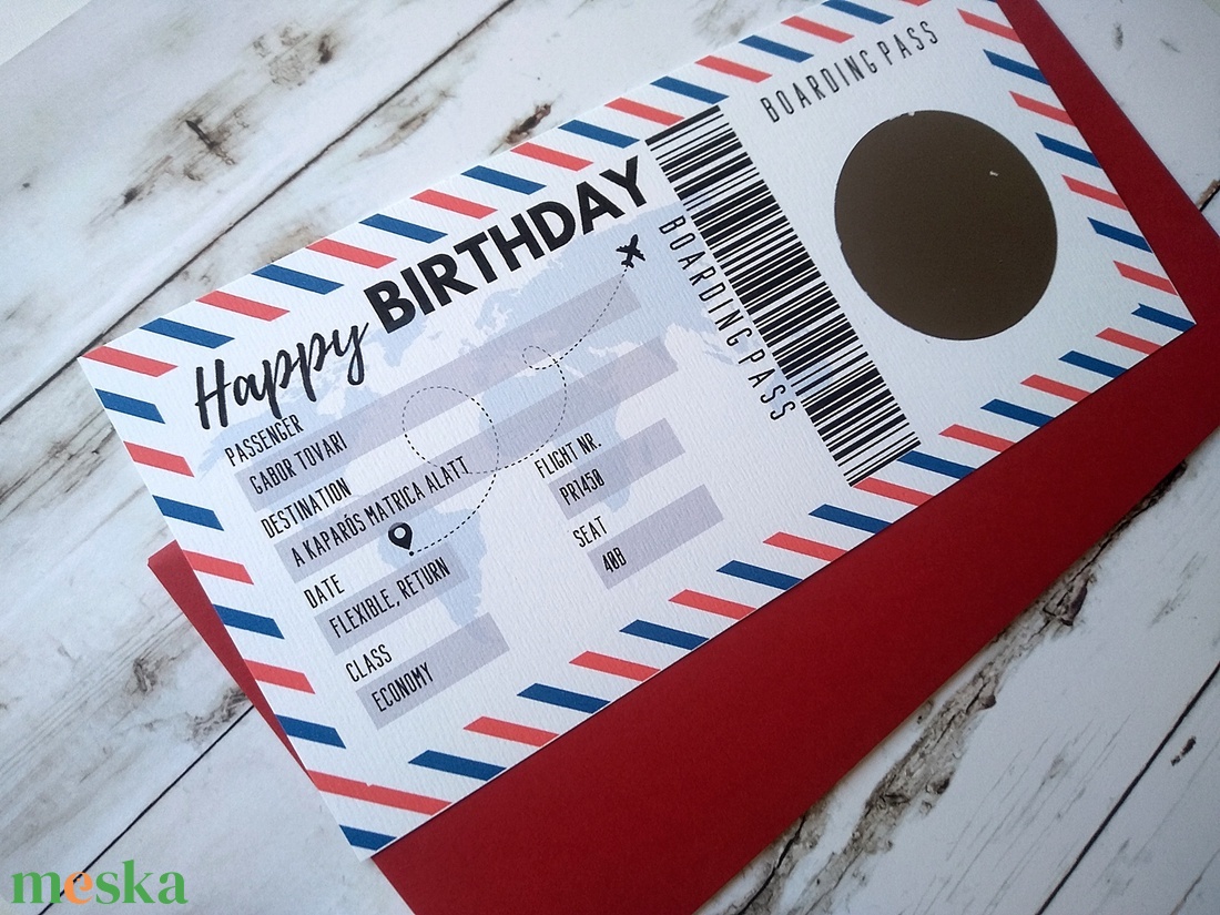 Beszállókártya Kaparós Születésnapi kártya, egyedi szülinapi képeslap, boarding pass üdvözlőlap akciós termékkép 1