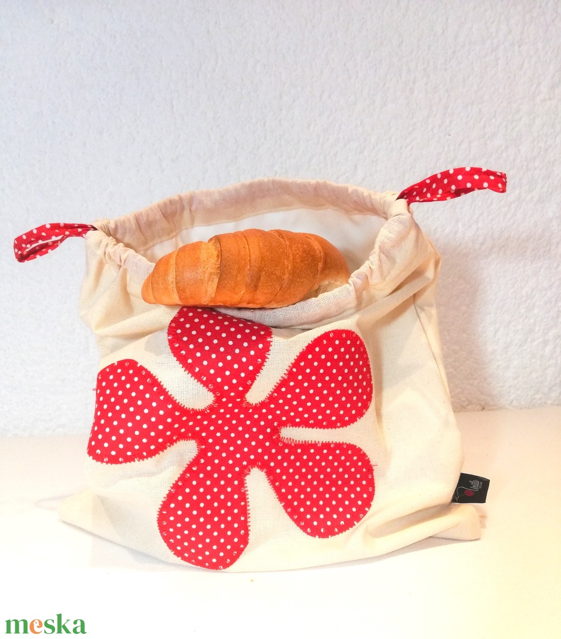 Zsömlés-kiflis zsák (piros pöttyös) - táska & tok - bevásárlás & shopper táska - kenyeres zsák - Meska.hu