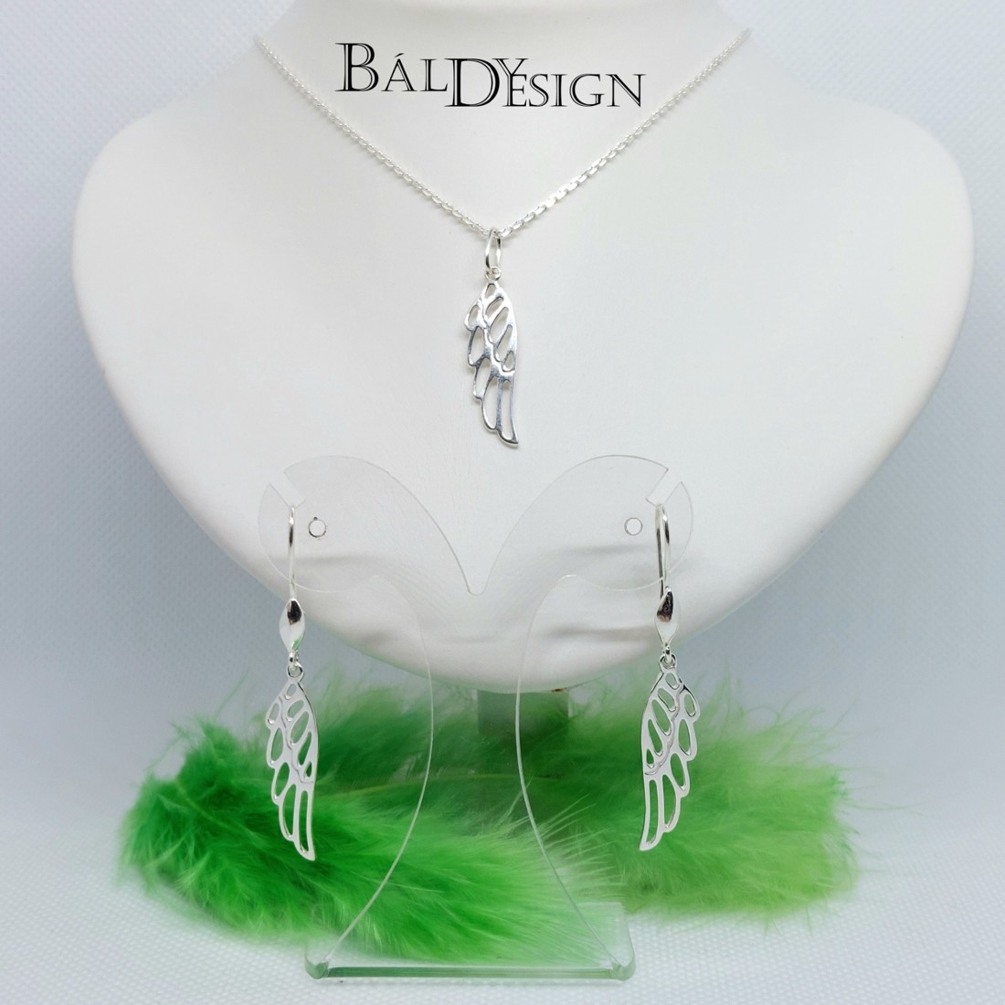 Ezüst angyal szárnyas fülbevaló és medál - ékszer - ékszerszett - Meska.hu