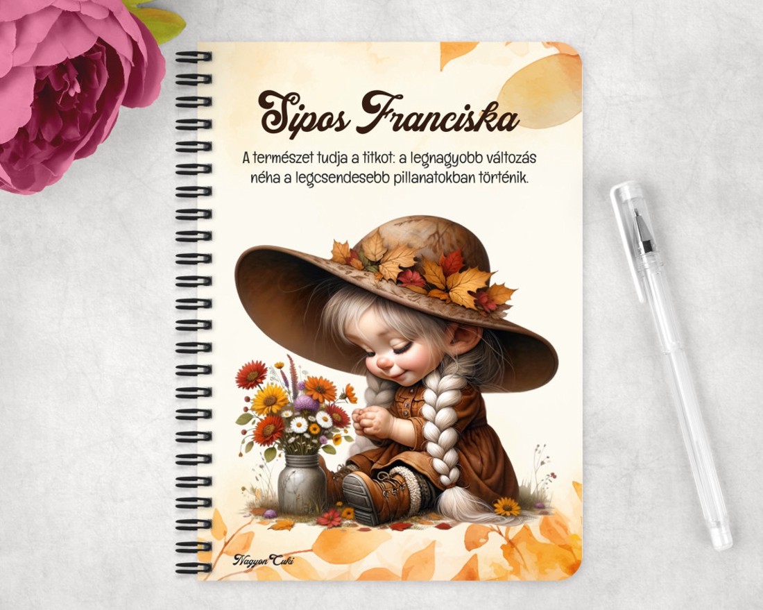 Személyre szabható - Legcukibb őszi manó lány mintás A5-ös füzet - otthon & életmód - papír, írószer - jegyzetfüzet & napló - Meska.hu