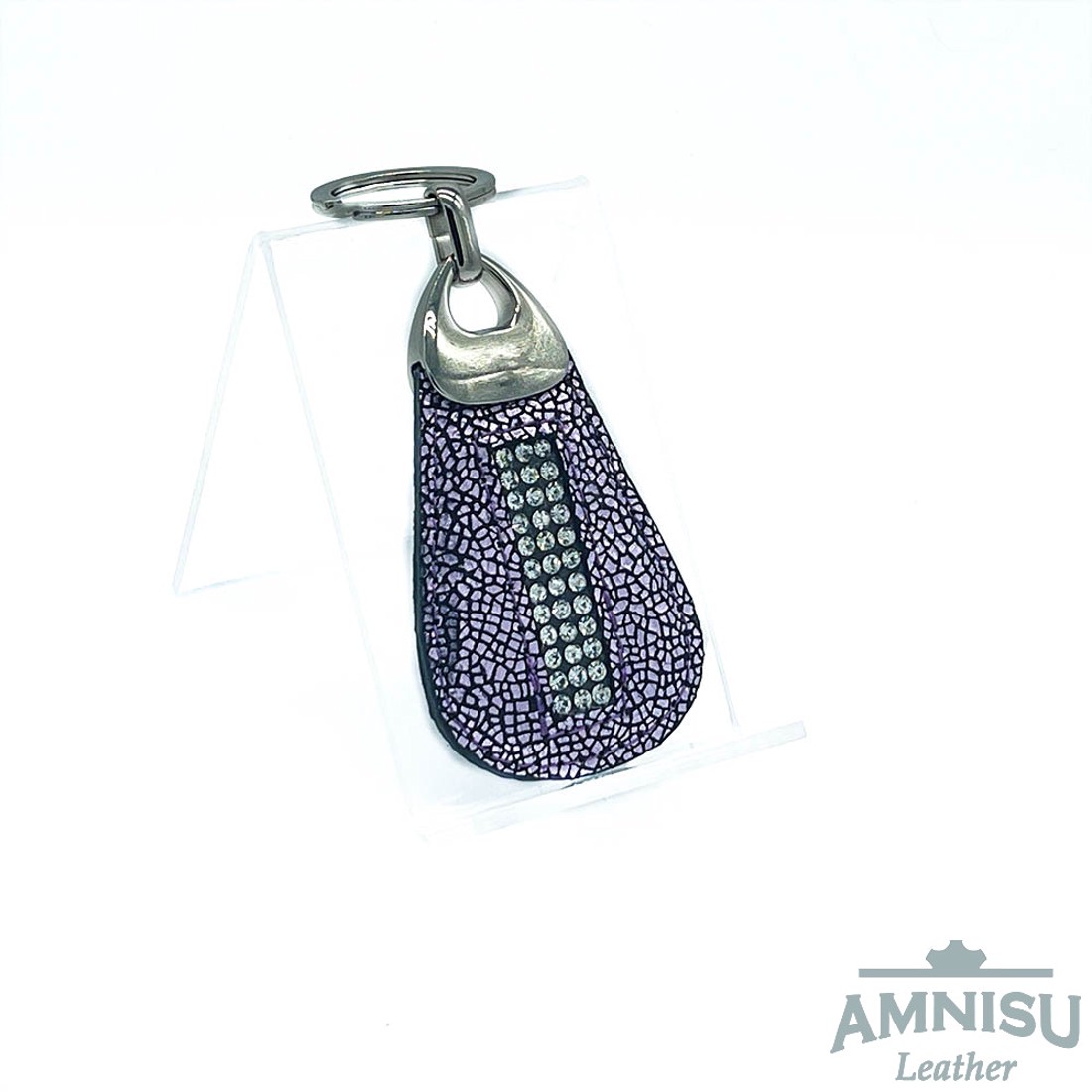 Metál lila mozaik mintás csepp alakú swarovski köves bőr kulcstartó H4028 - táska & tok - kulcstartó & táskadísz - kulcstartó - Meska.hu