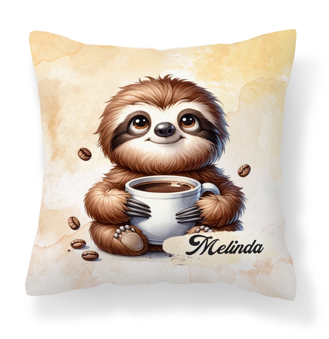 Névvel kérhető - Lazulós Kávés lajhár mintás párna - otthon & életmód - lakástextil - párna & párnahuzat - díszpárna (belsővel együtt) - Meska.hu