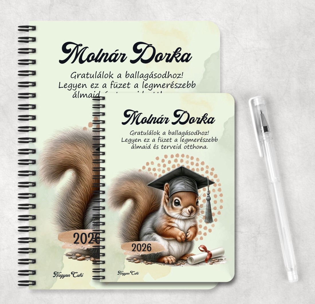 Személyre szabható - 2026 Ballagás - Mókus mintás füzet - otthon & életmód - papír, írószer - jegyzetfüzet & napló - Meska.hu