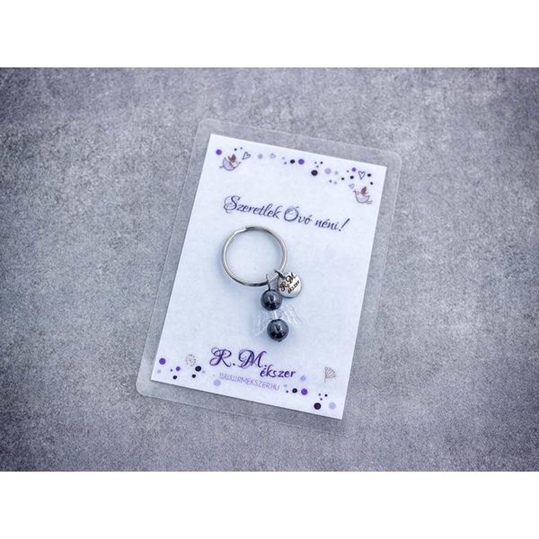 Szeretlek Óvó néni kulcstartó hematittal - táska & tok - kulcstartó & táskadísz - kulcstartó - Meska.hu