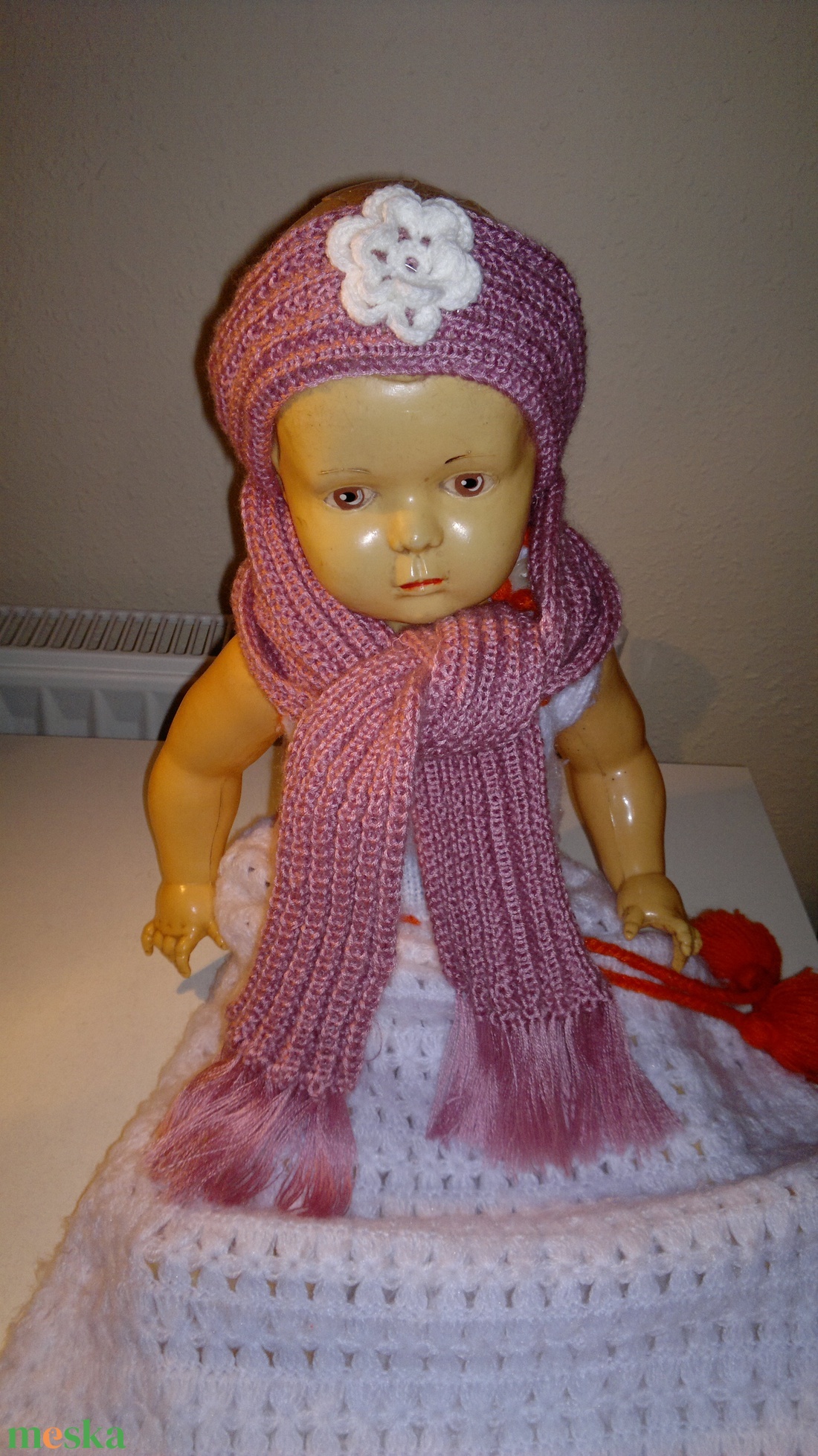 Kötött baba sál és hajpánt virággal. - ruha & divat - sál, sapka, kendő - fejpánt - Meska.hu