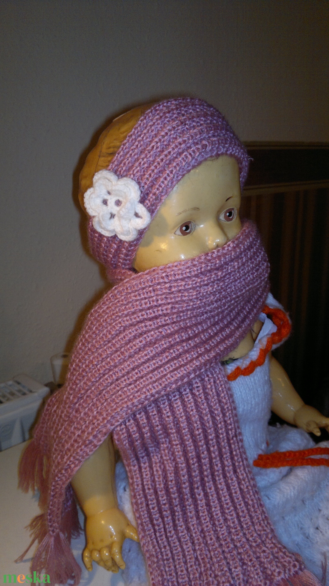 Kötött baba sál és hajpánt virággal. - ruha & divat - sál, sapka, kendő - fejpánt - Meska.hu