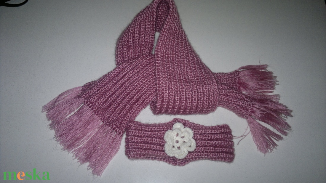 Kötött baba sál és hajpánt virággal. - ruha & divat - sál, sapka, kendő - fejpánt - Meska.hu