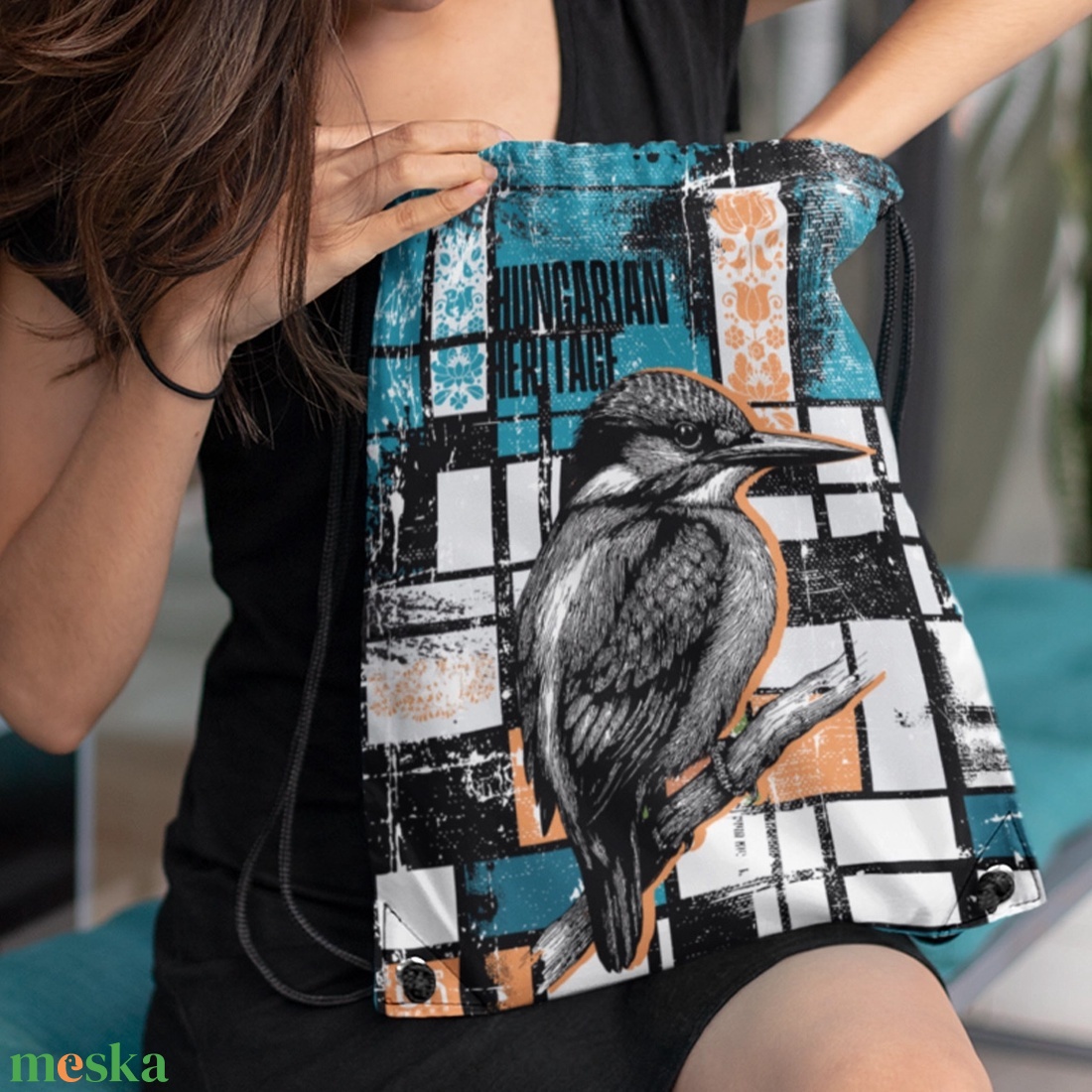 Jégmadár mintás tornazsák  Hungarian Heritage kollekció / Urbanmood - táska & tok - hátizsák - tornazsák, gymbag - Meska.hu