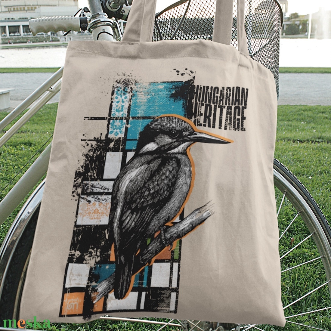 Jégmadár mintás vászontáska  Hungarian Heritage kollekció / Urbanmood - táska & tok - bevásárlás & shopper táska - shopper, textiltáska, szatyor - Meska.hu