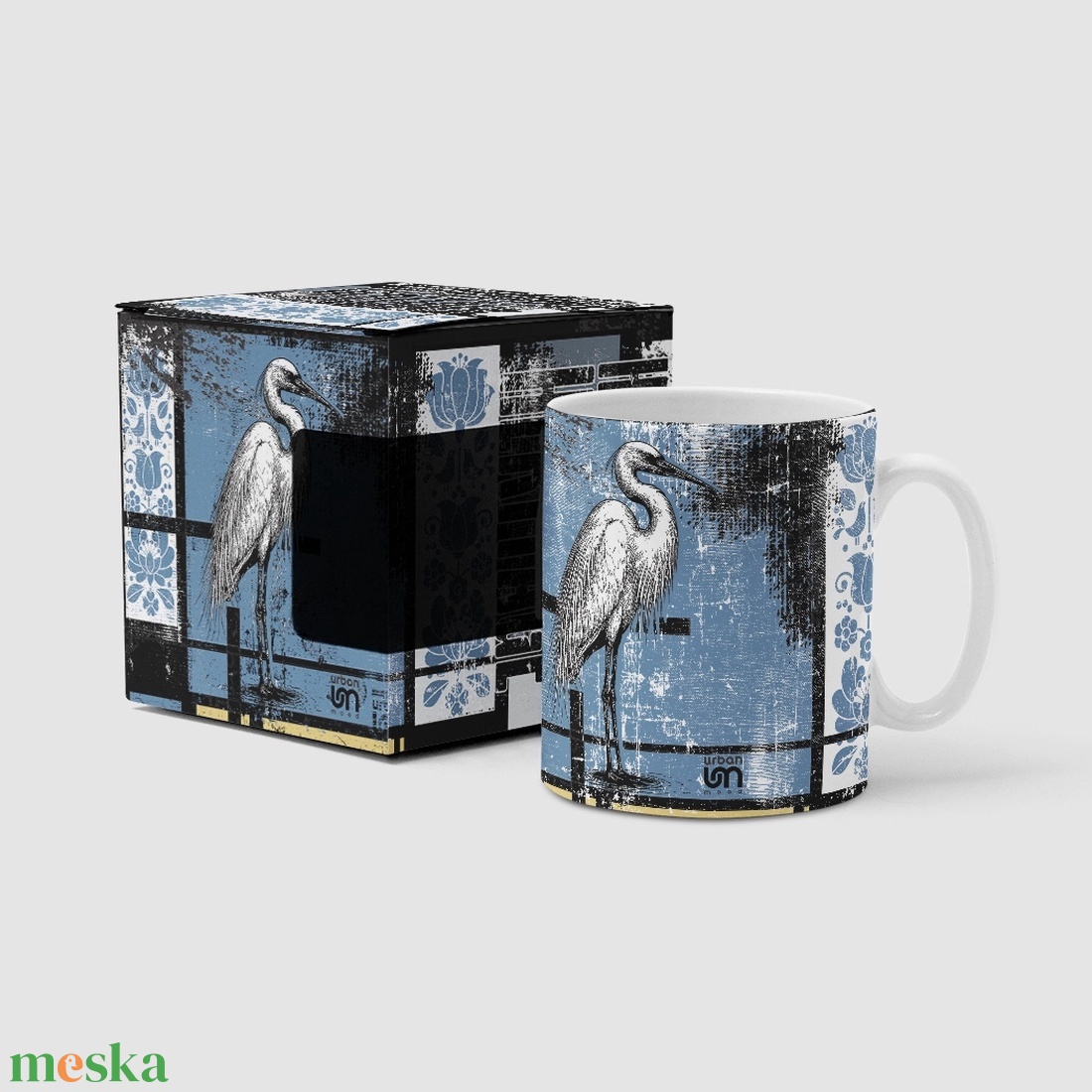 Kócsag mintás bögre díszdobozban  Hungarian Heritage kollekció / Urbanmood - otthon & életmód - konyhafelszerelés, tálalás - tálalás - bögre & csésze - Meska.hu