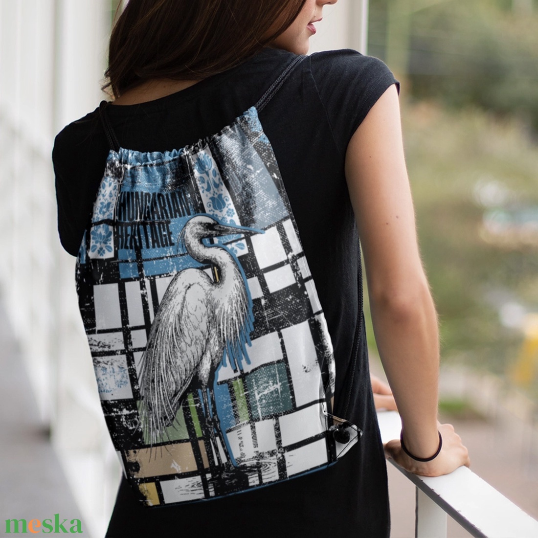 Kócsag mintás tornazsák  Hungarian Heritage kollekció / Urbanmood - táska & tok - hátizsák - tornazsák, gymbag - Meska.hu