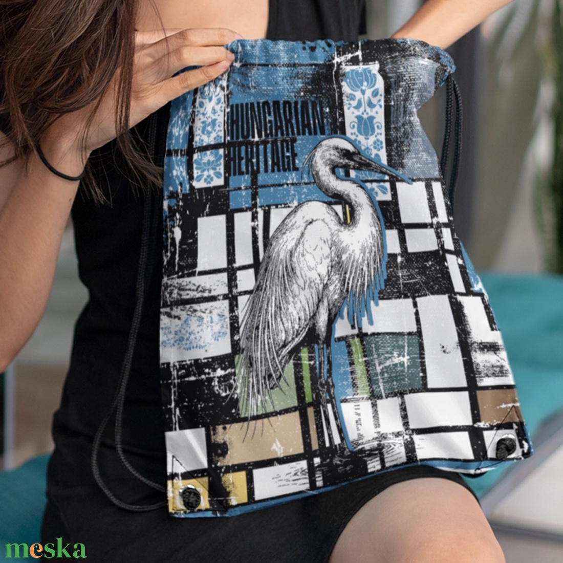Kócsag mintás tornazsák  Hungarian Heritage kollekció / Urbanmood - táska & tok - hátizsák - tornazsák, gymbag - Meska.hu