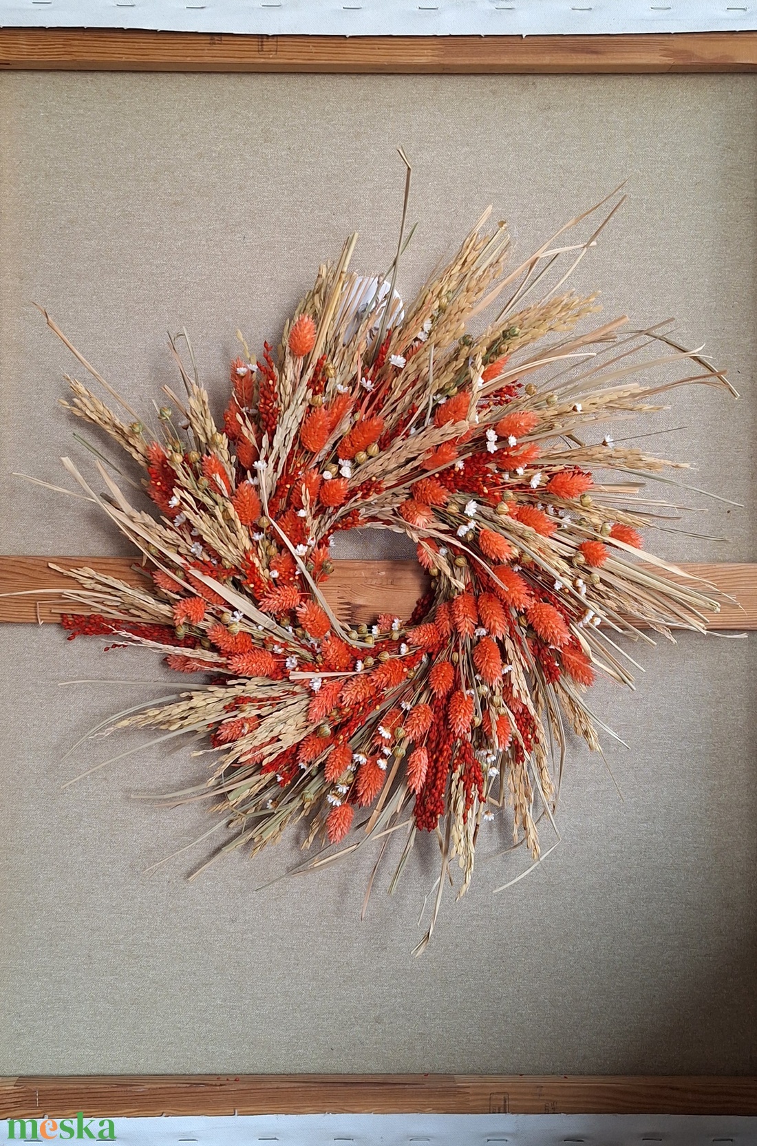 Narancsszín koszorú - otthon & életmód - virágdekoráció - virágdíszek - dekor koszorúk, kopogtatók - Meska.hu