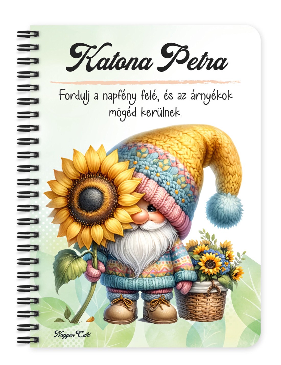 Személyre szabható - Cuki kukucs napraforgós manó mintás A6-os füzet - otthon & életmód - papír, írószer - jegyzetfüzet & napló - Meska.hu