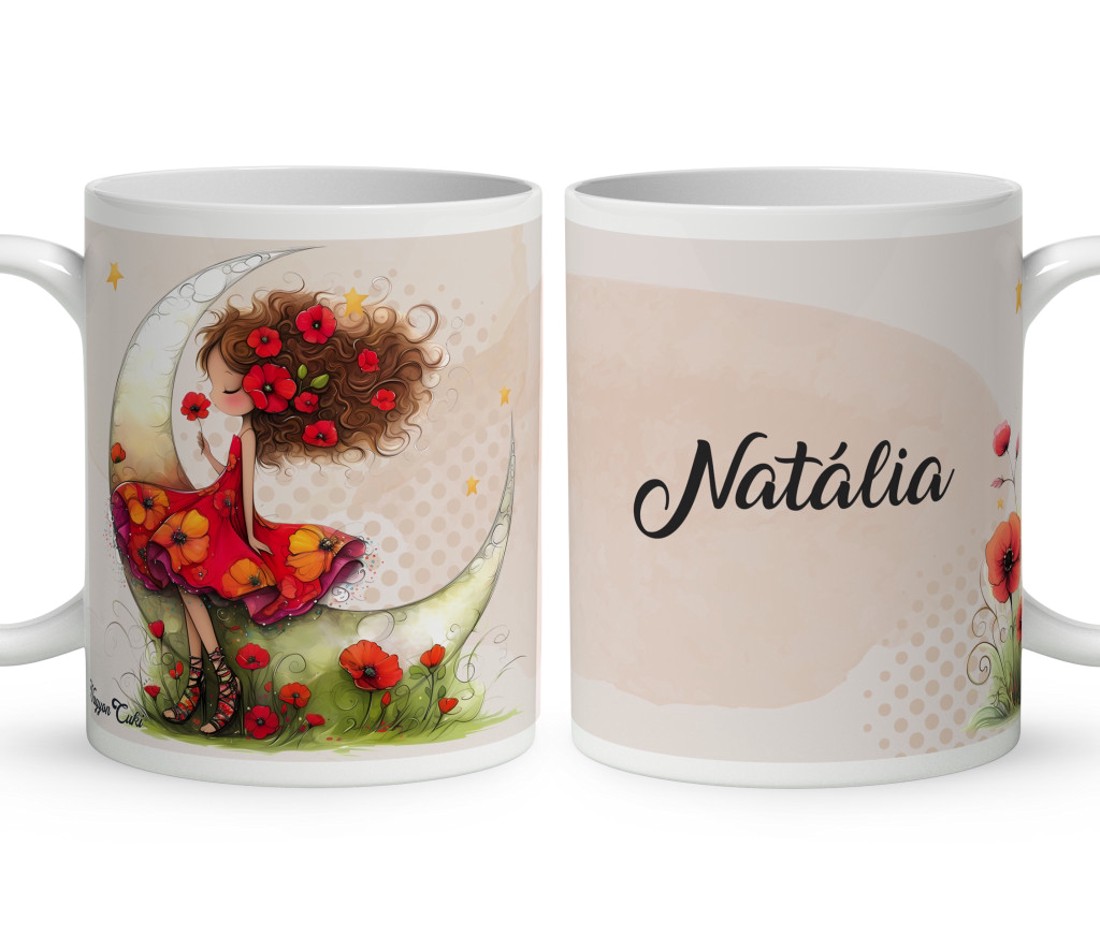 Névvel kérhető - Aranyos pipacs tündérlány és a hold mintás bögre - otthon & életmód - konyhafelszerelés, tálalás - tálalás - bögre & csésze - Meska.hu