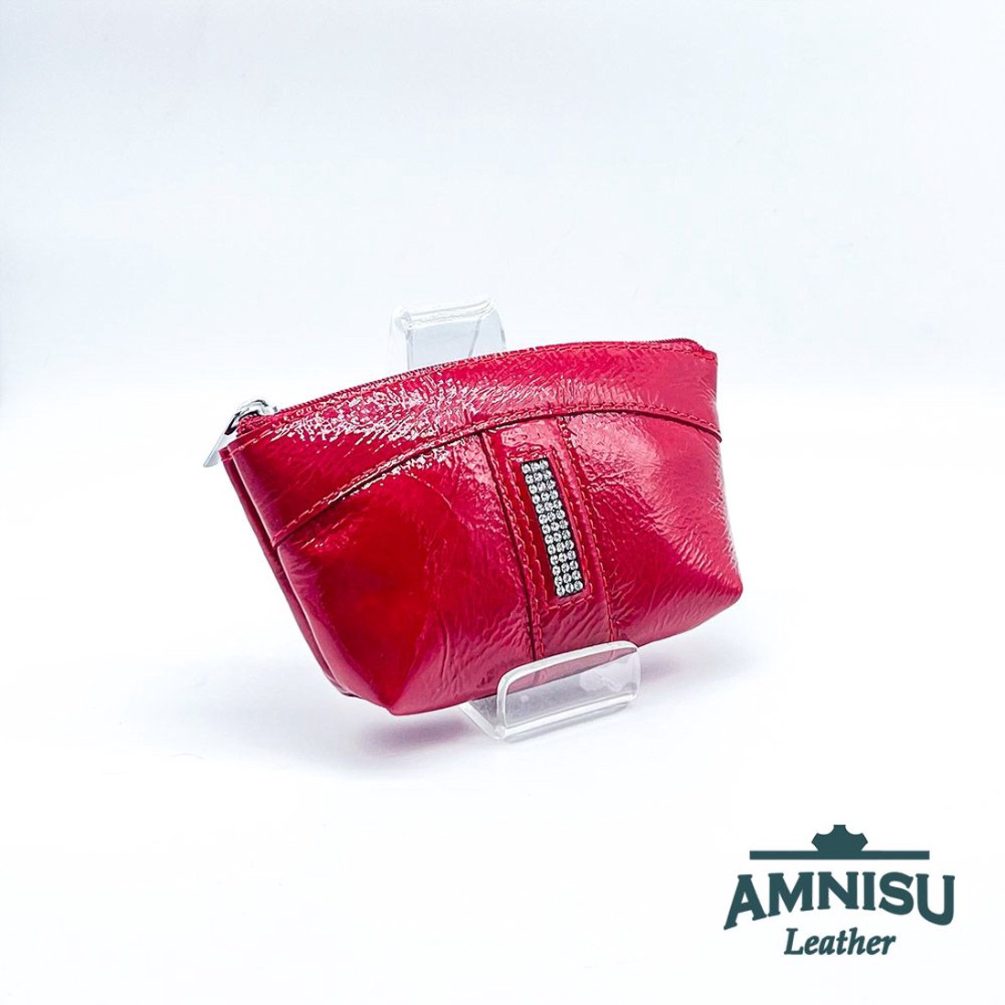 Piros gyűrt lakk egy cipzáras egyenes kristály köves kulcstartó E5009 - táska & tok - kulcstartó & táskadísz - kulcstartó - Meska.hu