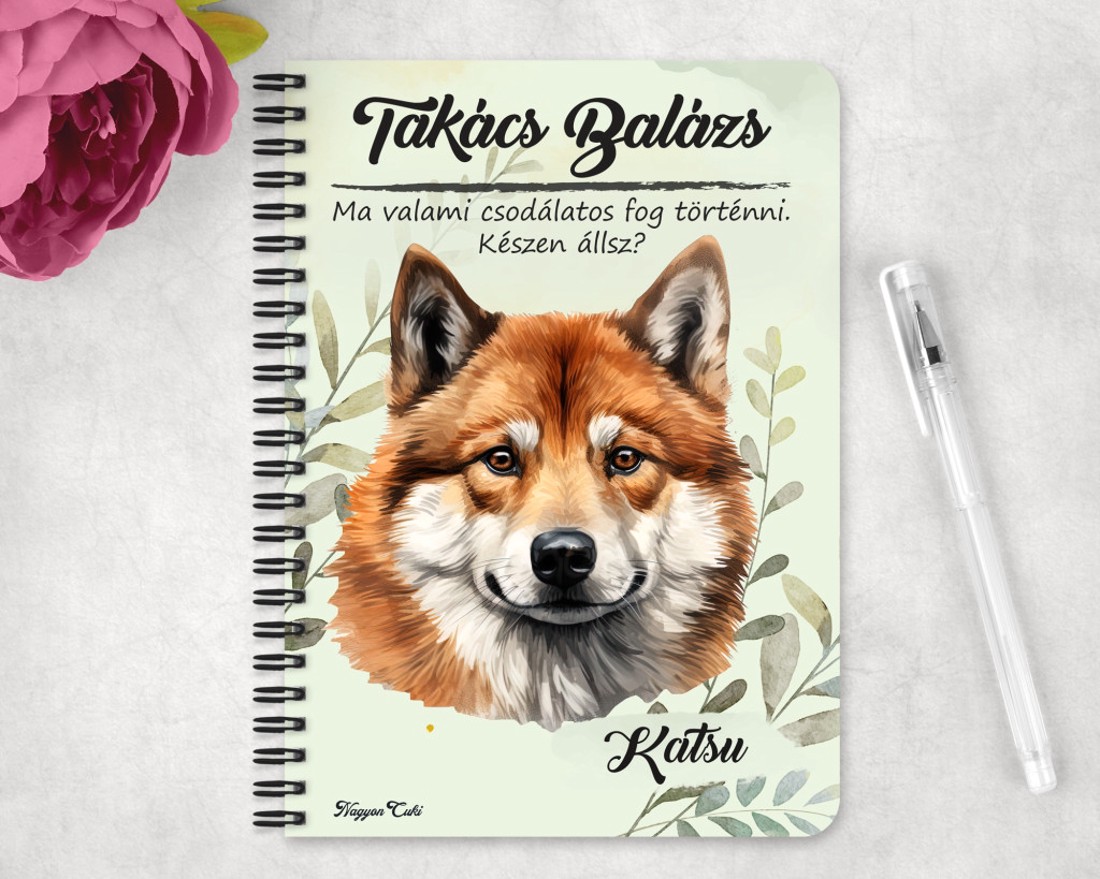 Személyre szabható - Vörös Akita portré mintás A5-ös füzet - otthon & életmód - papír, írószer - jegyzetfüzet & napló - Meska.hu