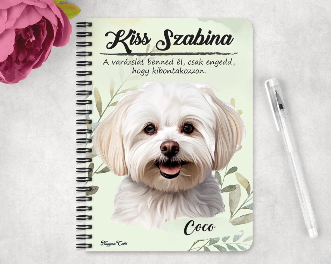 Személyre szabható - Máltai selyemkutya portré mintás A6-os füzet - otthon & életmód - papír, írószer - jegyzetfüzet & napló - Meska.hu