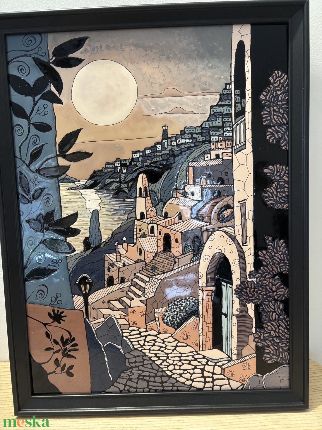 Város és tenger - művészet - festmény - üvegfestmény - Meska.hu