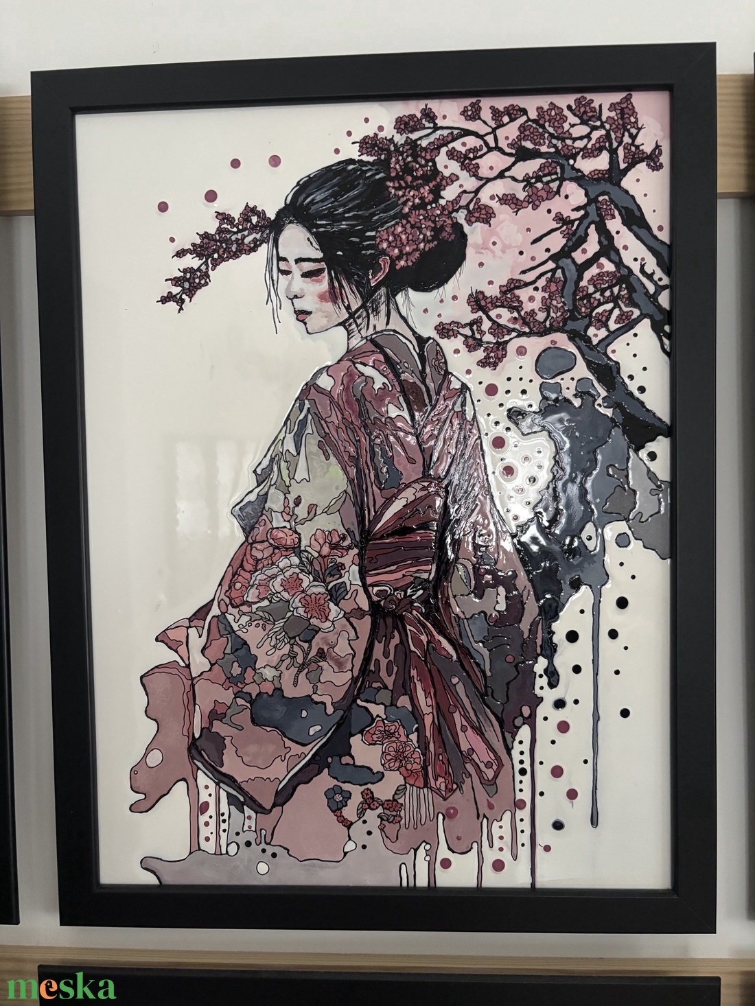 Gésa virágokkal - művészet - festmény - üvegfestmény - Meska.hu