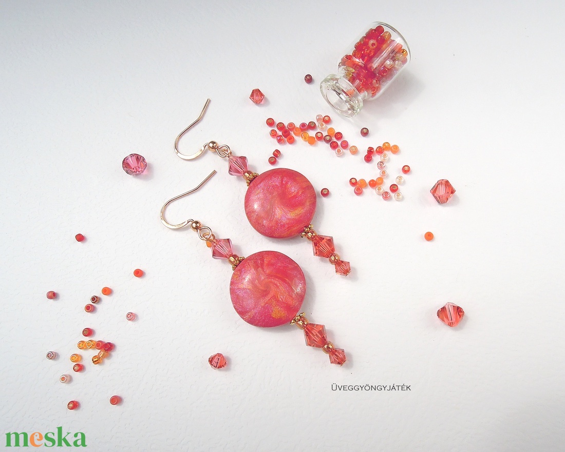 Padparadscha - pink fülbevaló, Swarovski fülbevaló, lógós fülbevaló - ékszer - fülbevaló - lógó fülbevaló - Meska.hu Padparadscha - pink fülbevaló, Swarovski fülbevaló, lógós fülbevaló - ékszer - fülbevaló - lógó fülbevaló - Meska.hu