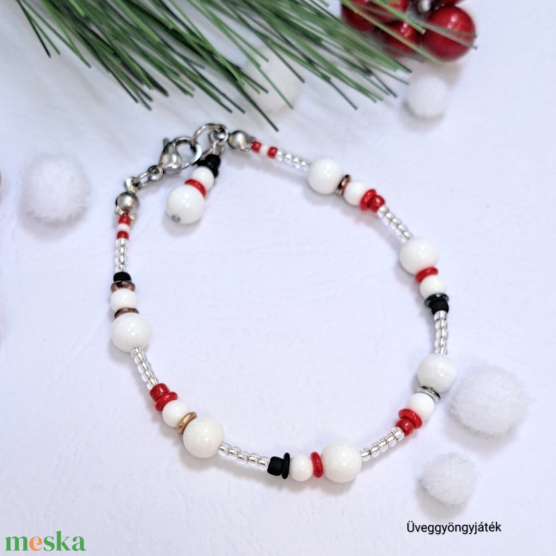 Hóember girland karkötő  - ékszer - karkötő - gyöngyös karkötő - Meska.hu