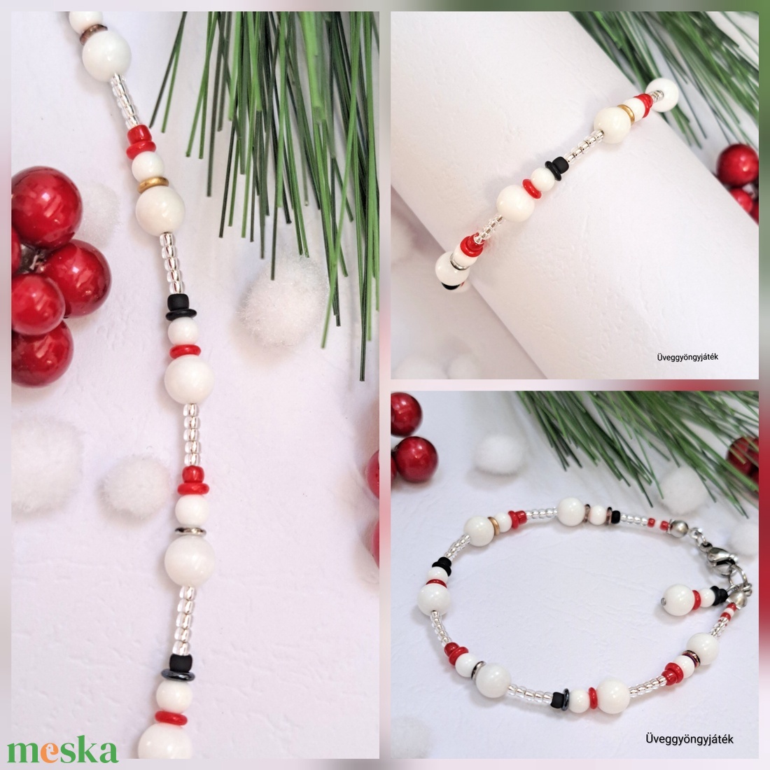 Hóember girland karkötő  - ékszer - karkötő - gyöngyös karkötő - Meska.hu