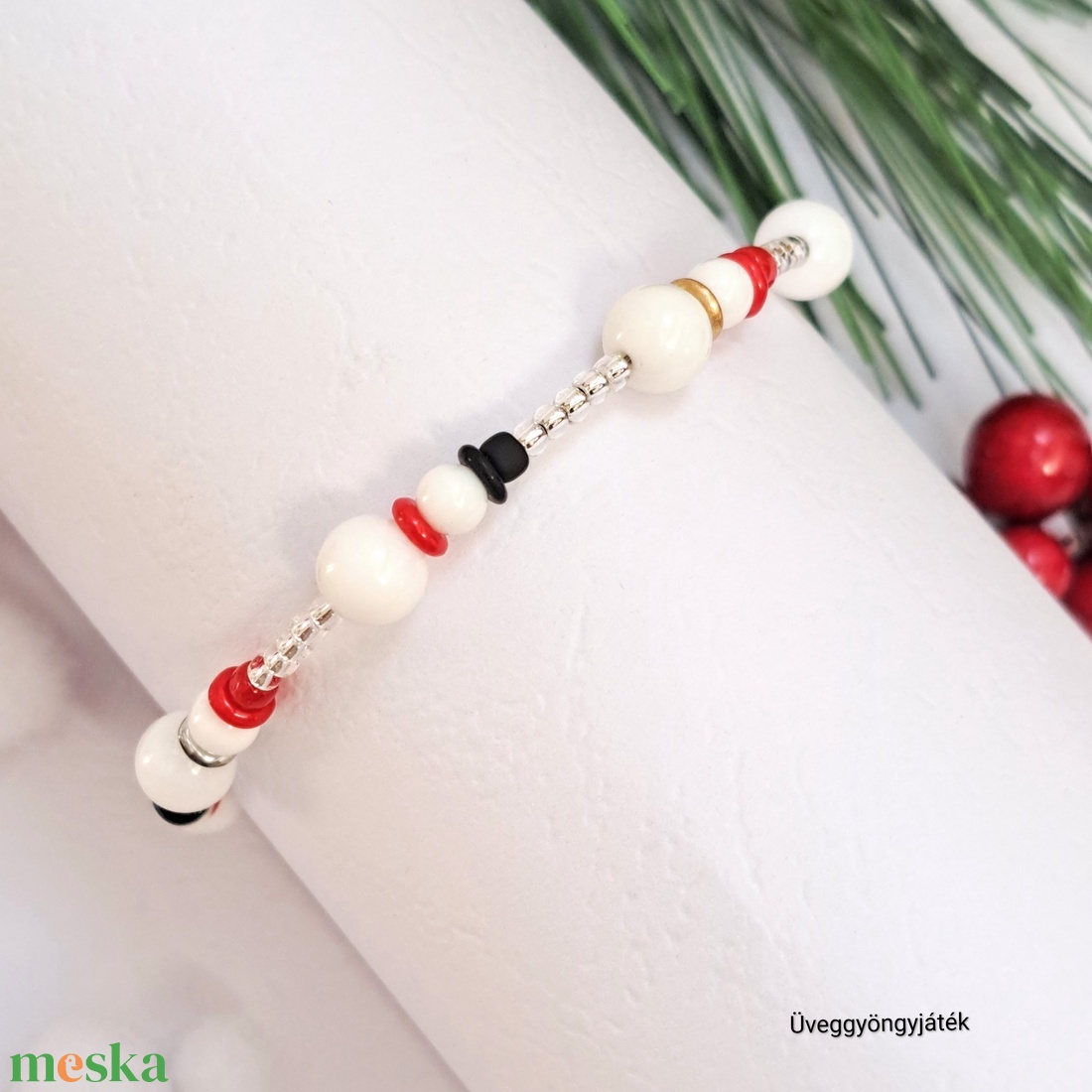 Hóember girland karkötő  - ékszer - karkötő - gyöngyös karkötő - Meska.hu