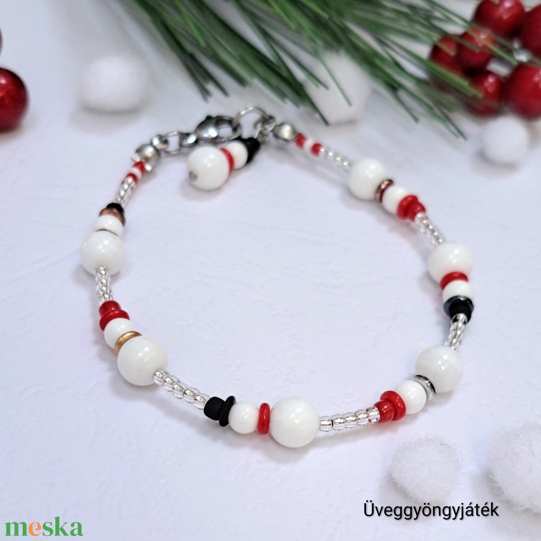 Hóember girland karkötő  - ékszer - karkötő - gyöngyös karkötő - Meska.hu
