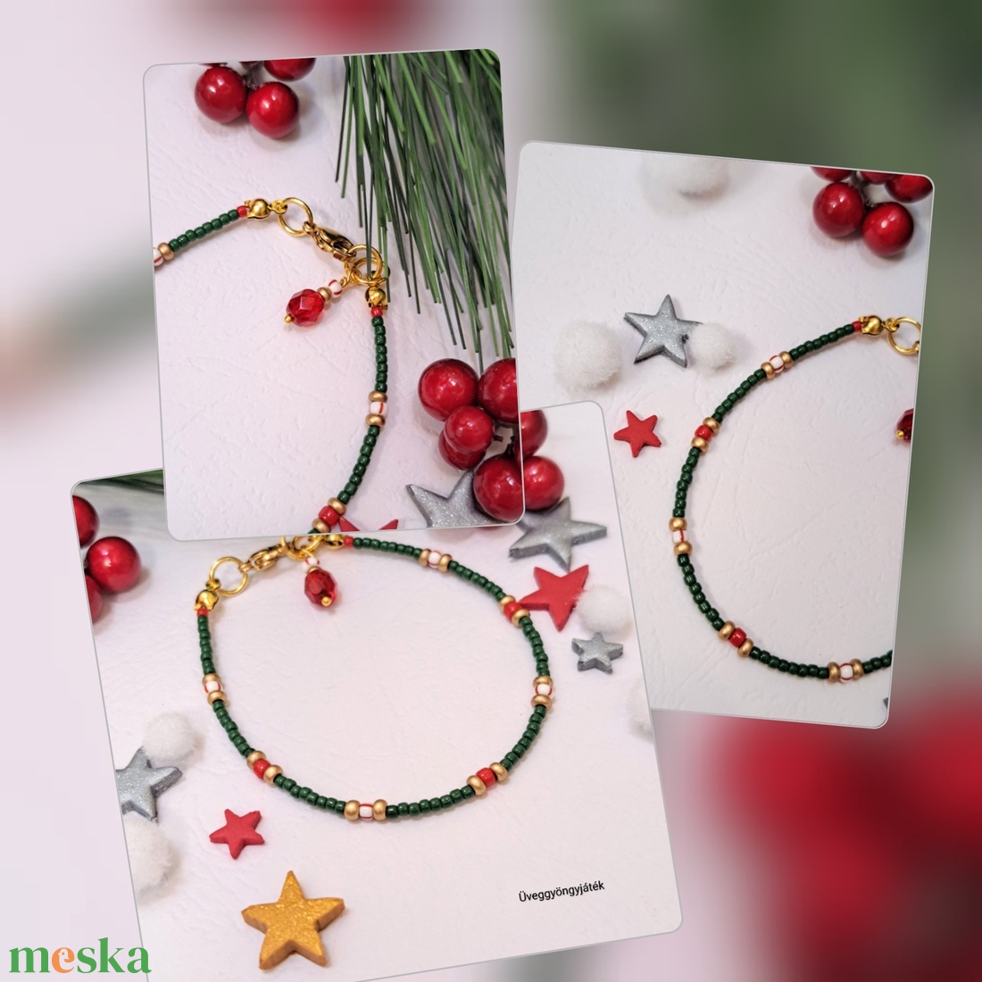 Vékony karkötő karácsonyi színekben  - ékszer - karkötő - gyöngyös karkötő - Meska.hu